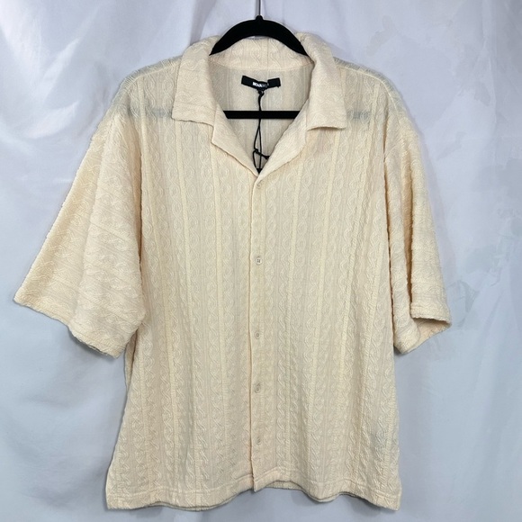 NWT Nova Men check my bank statement knit textured button down size M - Picture 2 of 8